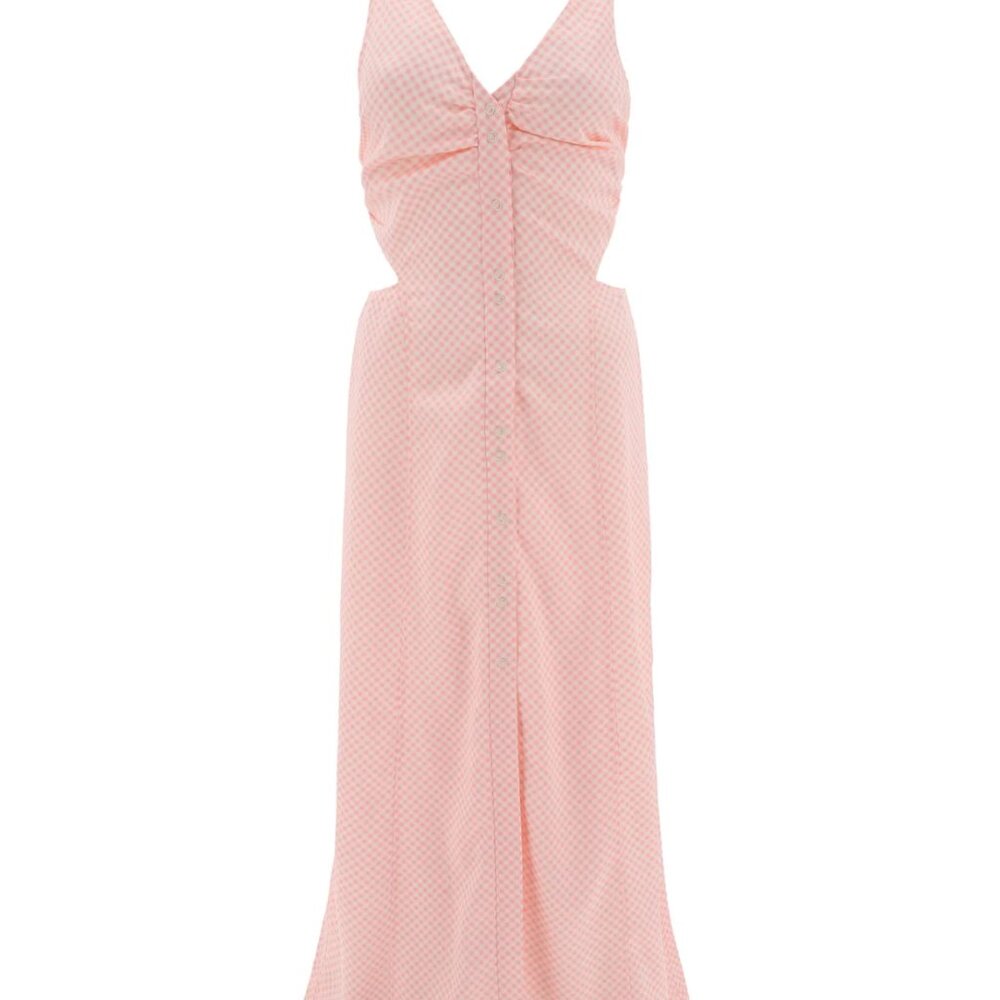 Ganni Cut-Out Gingham Satin-Twill Sleeveless Maxi Dress